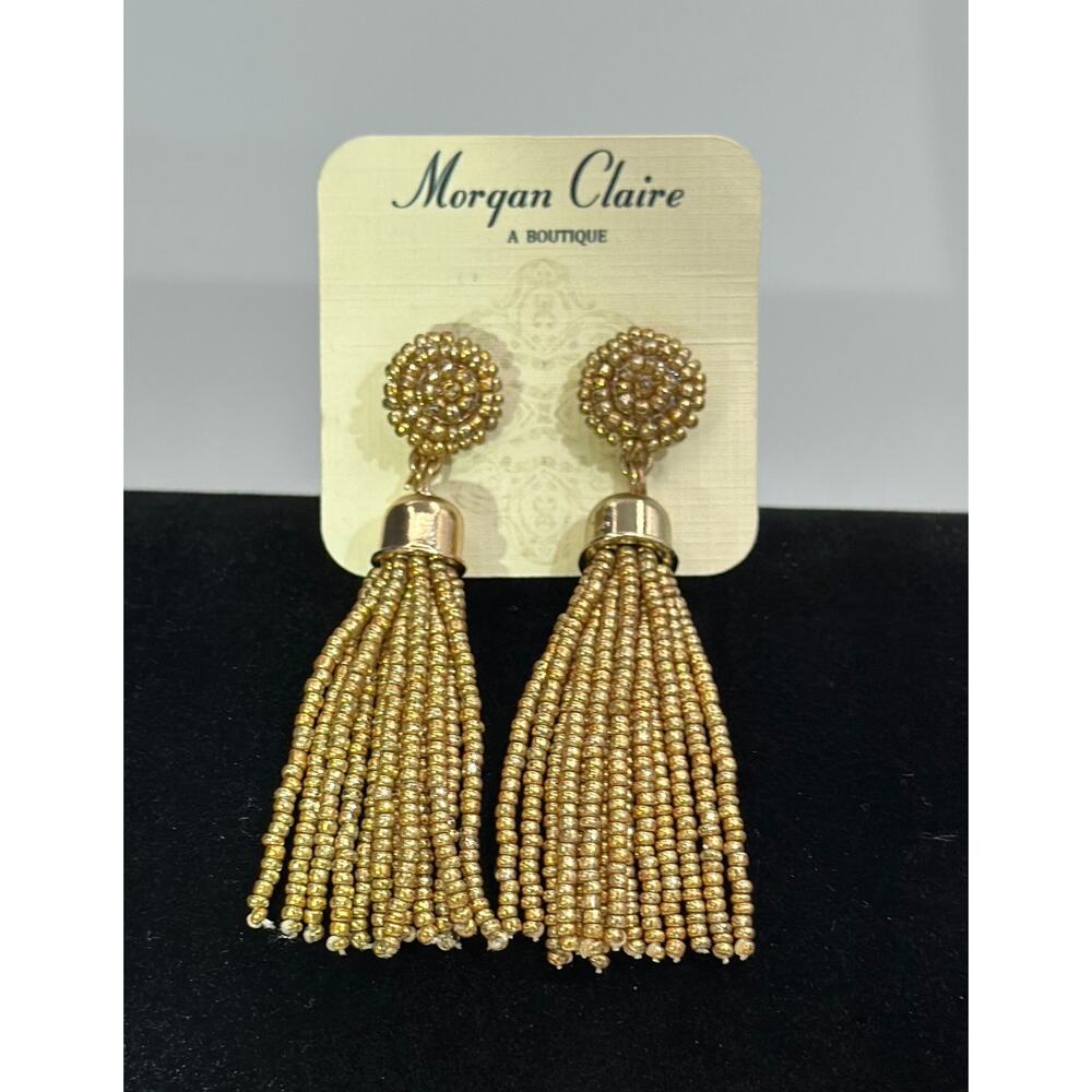 Morgan Claire Gold Seed Bead Tassel Earrings Boho Statement